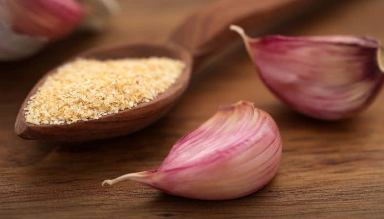 Ajo molido en una cuchara