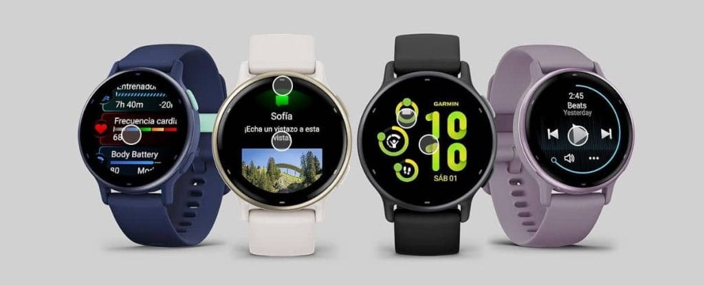 4 relojes running de distintos colores modelo vivoactive 5