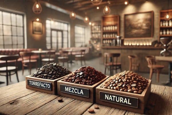 Distintos granos de café: Torrefacto, natural y mezcla
