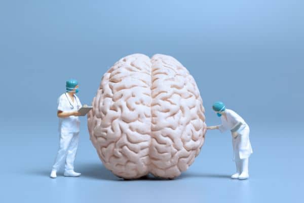 Médicos examinando un cerebro, simbolizando la conexión entre higiene dental y salud cognitiva.